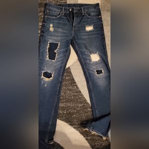 NEW LEVI'S RED TAG 511 JEANS. 32X32. Distressed patched real jeans no stretch